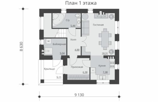 Одноэтажный жилой дом с мансардой и балконом